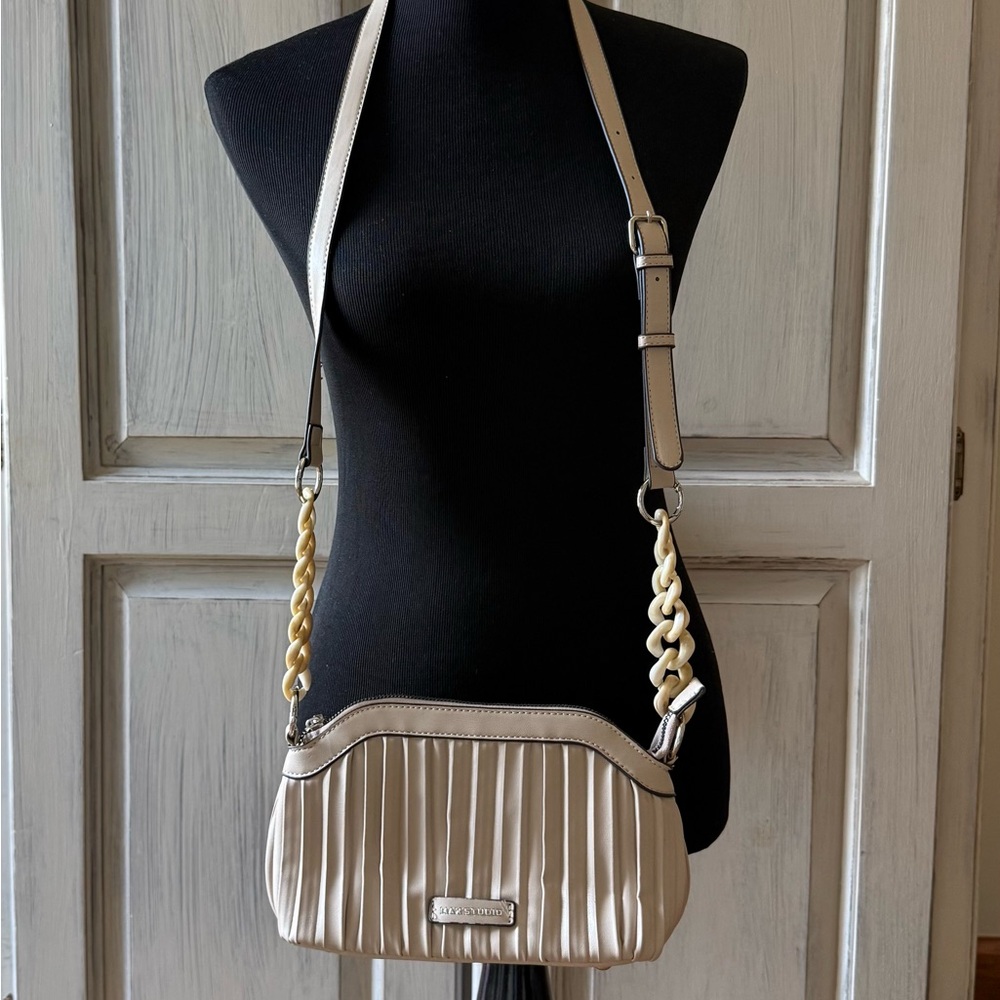 Max Studio Cream Crossbody Bag with Chain Detail